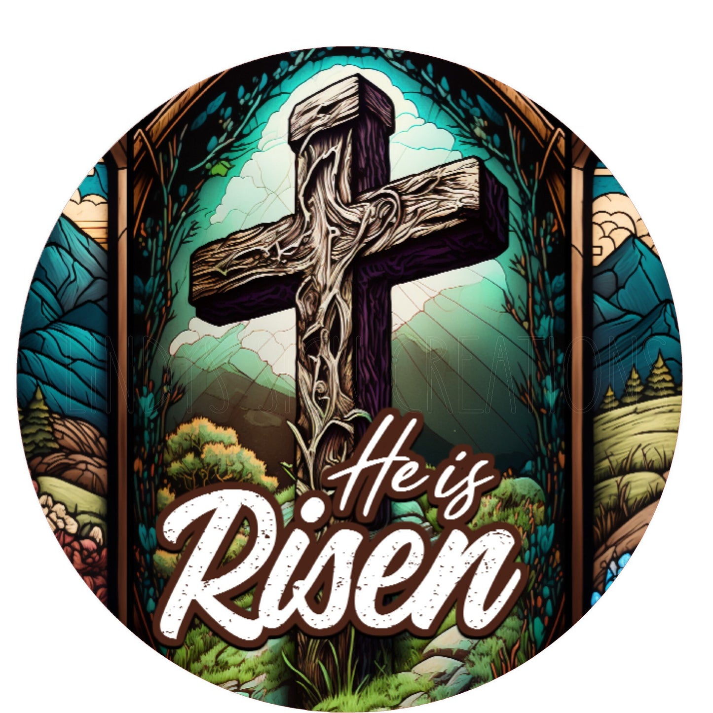 He is Risen wreath sign, Easter wreath sign, metal wreath sign, round wreath sign, door decor, Lindys sign creations