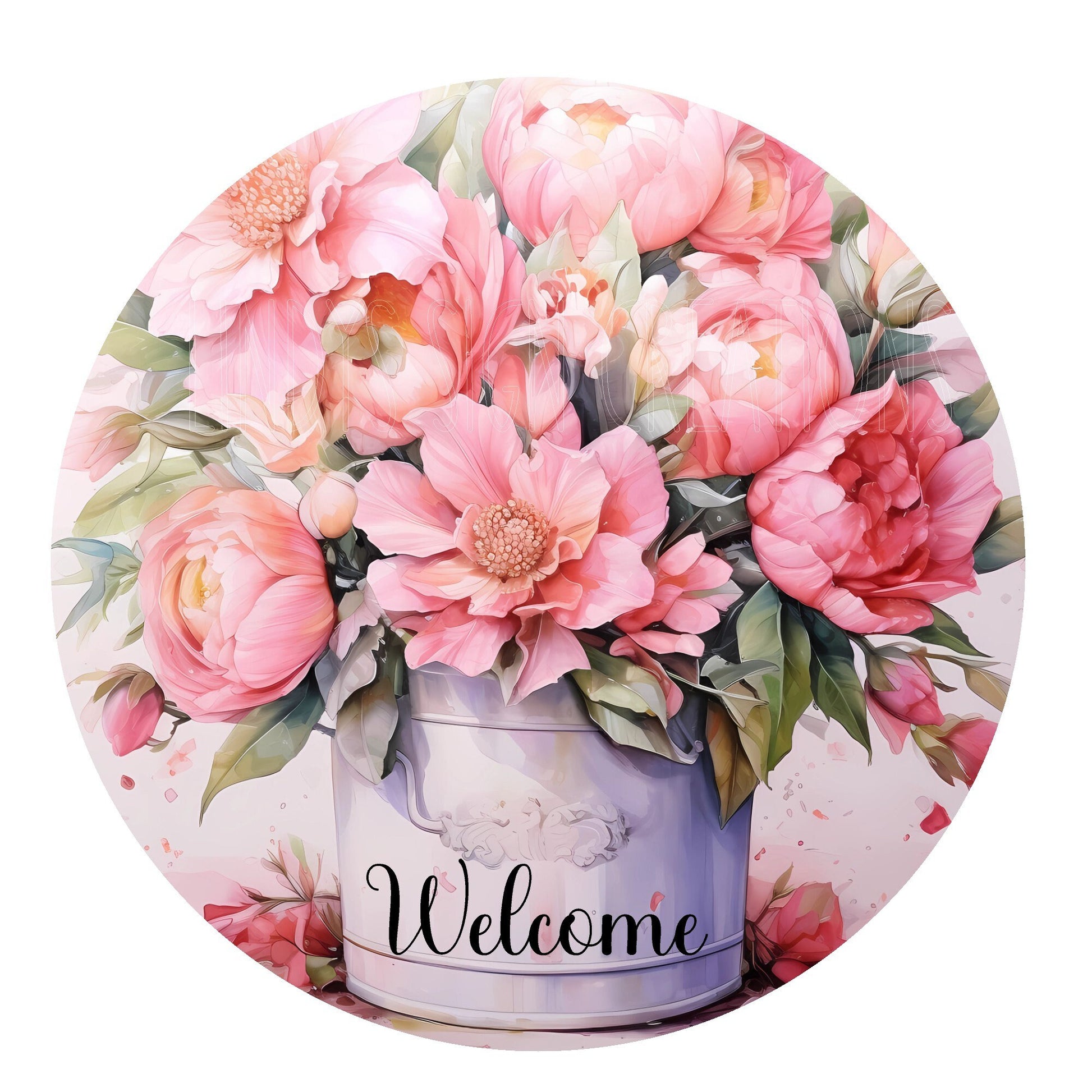 Welcome floral wreath sign, metal wreath sign, round wreath sign, door decor, Lindys sign creations