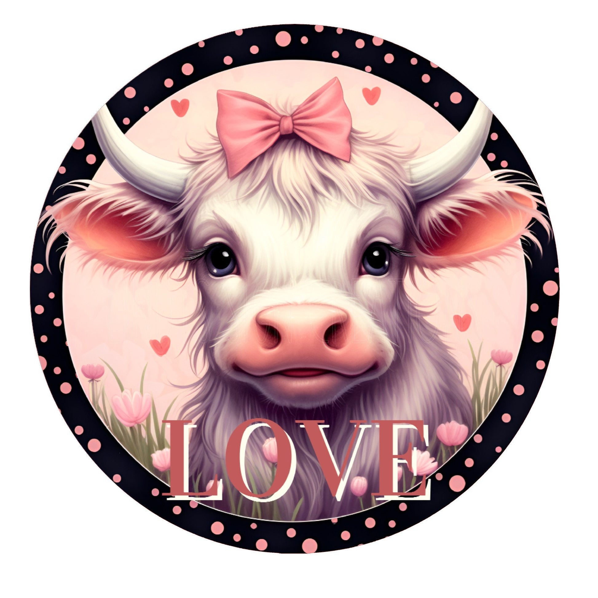 Love cow valentine day wreath sign, metal wreath sign, round wreath sign, door decor, Lindys sign creations