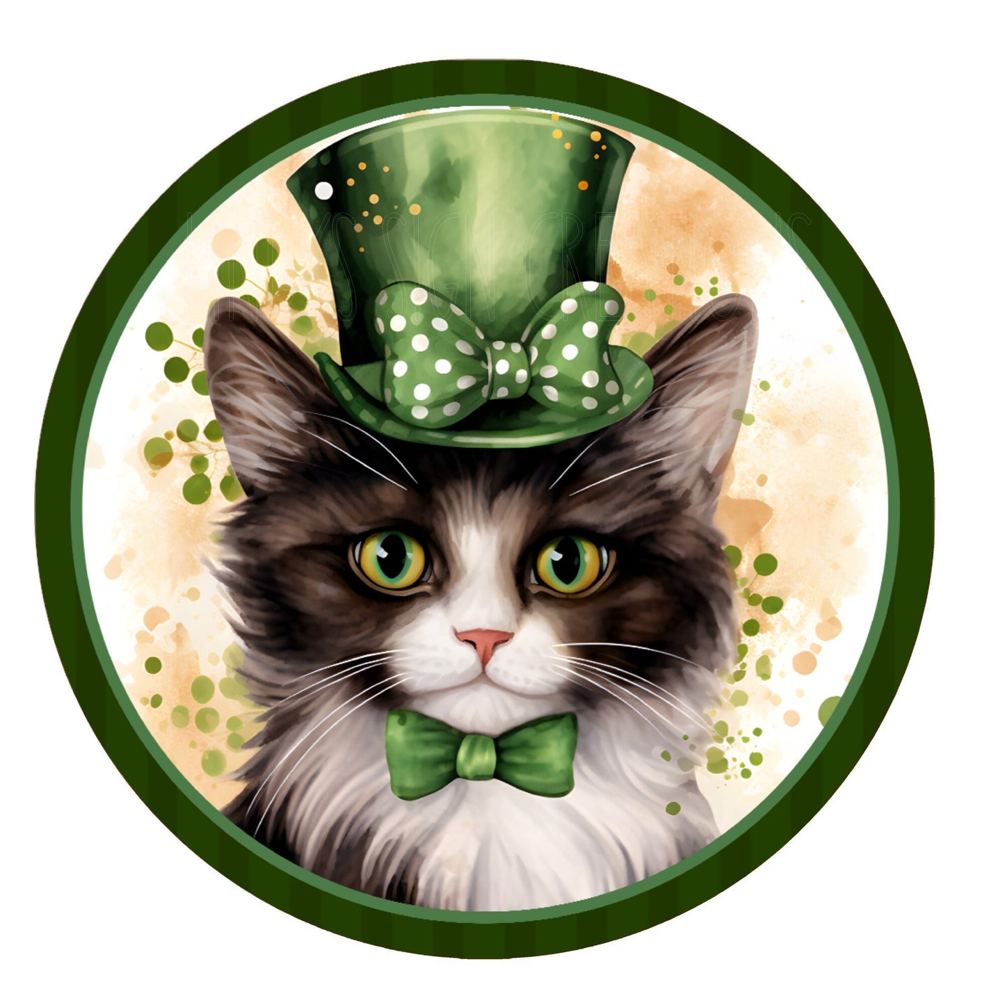 Cute cat St. Patricks Day wreath sign, metal wreath sign, round wreath sign, door decor, Lindys sign creations