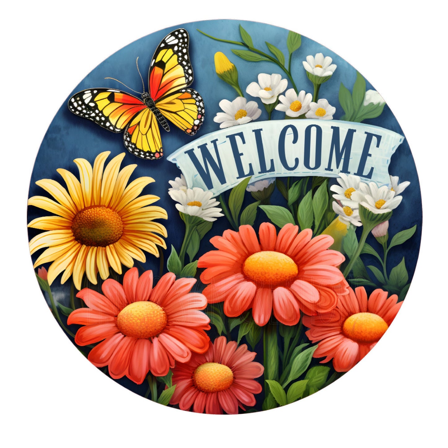 Welcome floral wreath sign, metal wreath sign, round wreath sign, door decor, Lindys sign creations