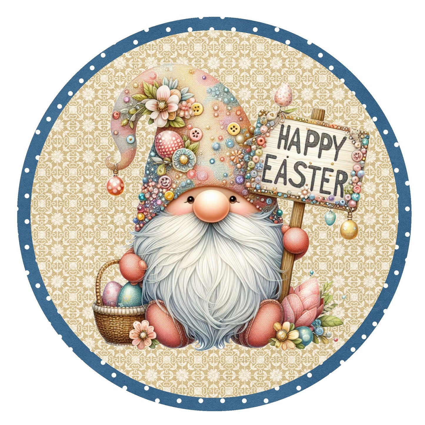 Gnome happy Easter wreath sign, round wreath sign, metal wreath sign, door decor, Lindys sign creations