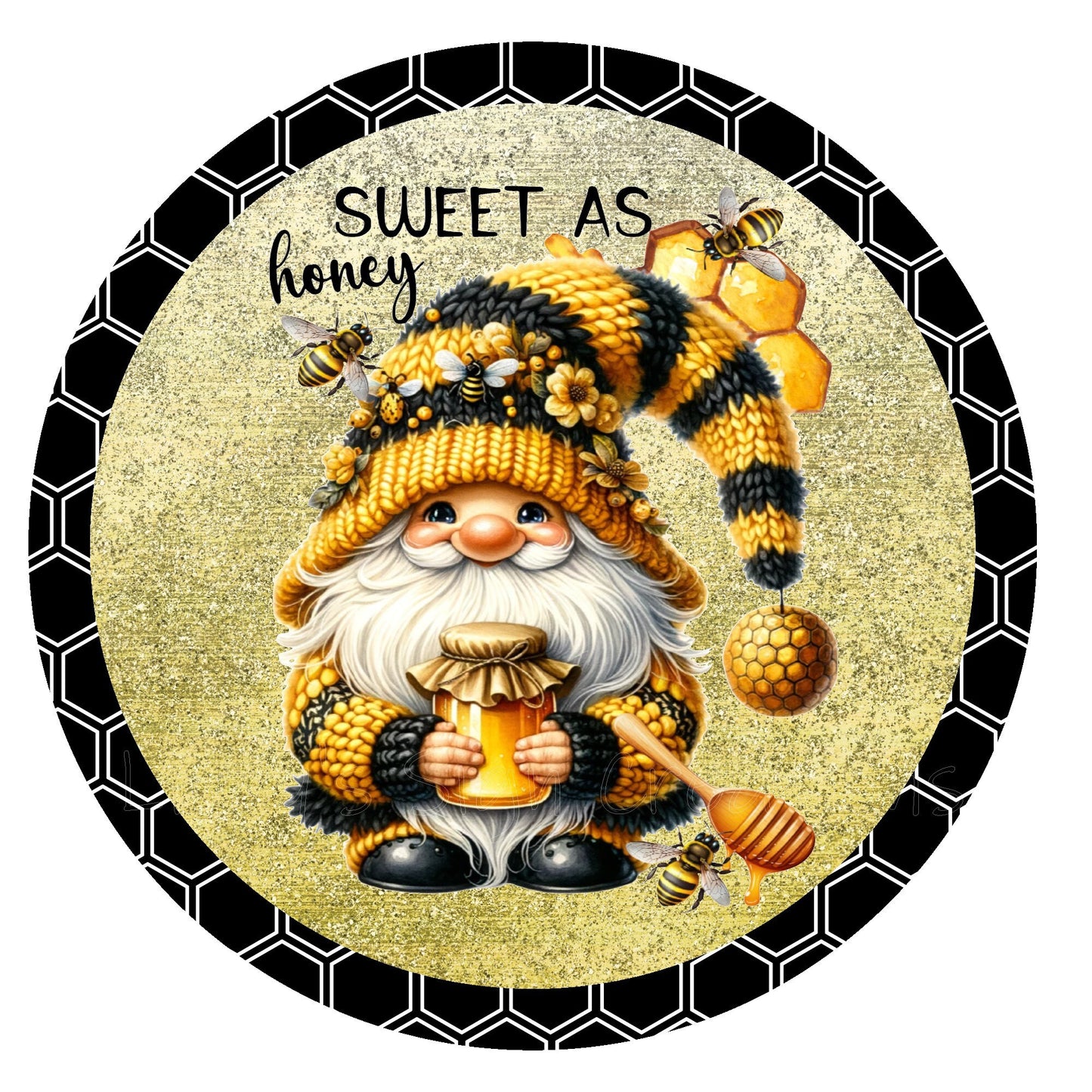 Gnome sweet as honey wreath sign, metal wreath sign, signs for wreaths, round wreath sign, door decor, Lindys sign creations