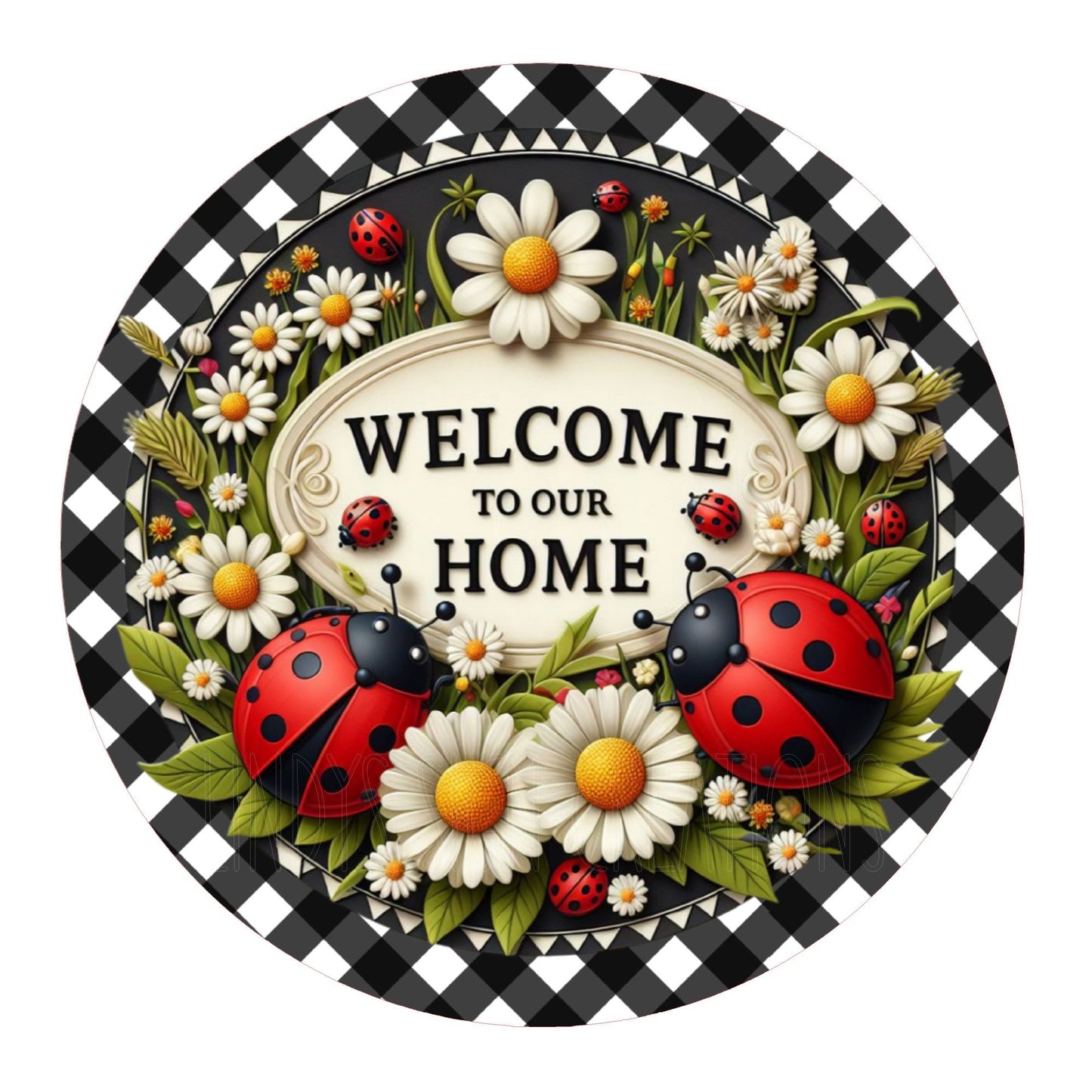 Ladybug welcome to our home wreath sign, metal wreath sign, round wreath sign, door decor, Lindys sign creations