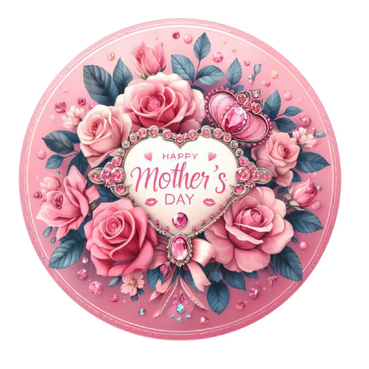 Pink roses Happy Mother's Day wreath sign, metal wreath sign, round wreath sign, home decor, Lindys sign creations