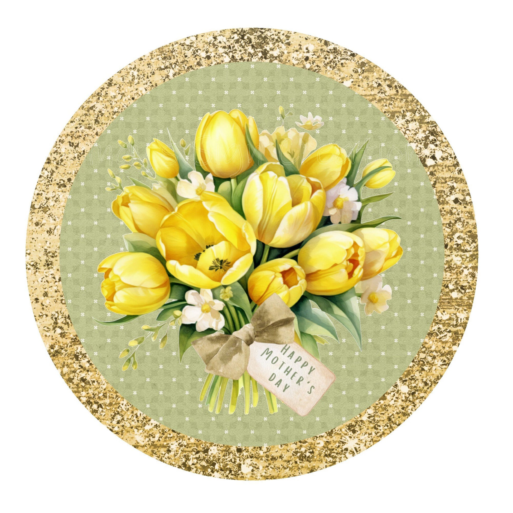 Happy mother's day yellow tulip wreath sign, metal wreath sign, round wreath sign, Lindys sign creations