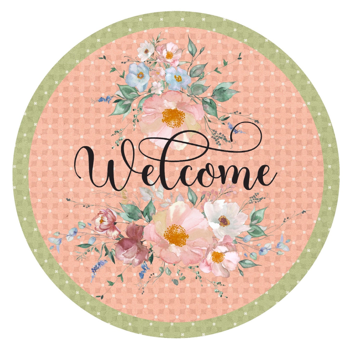 Welcome floral wreath sign, metal wreath sign, round wreath sign, door decor, Lindys sign creations