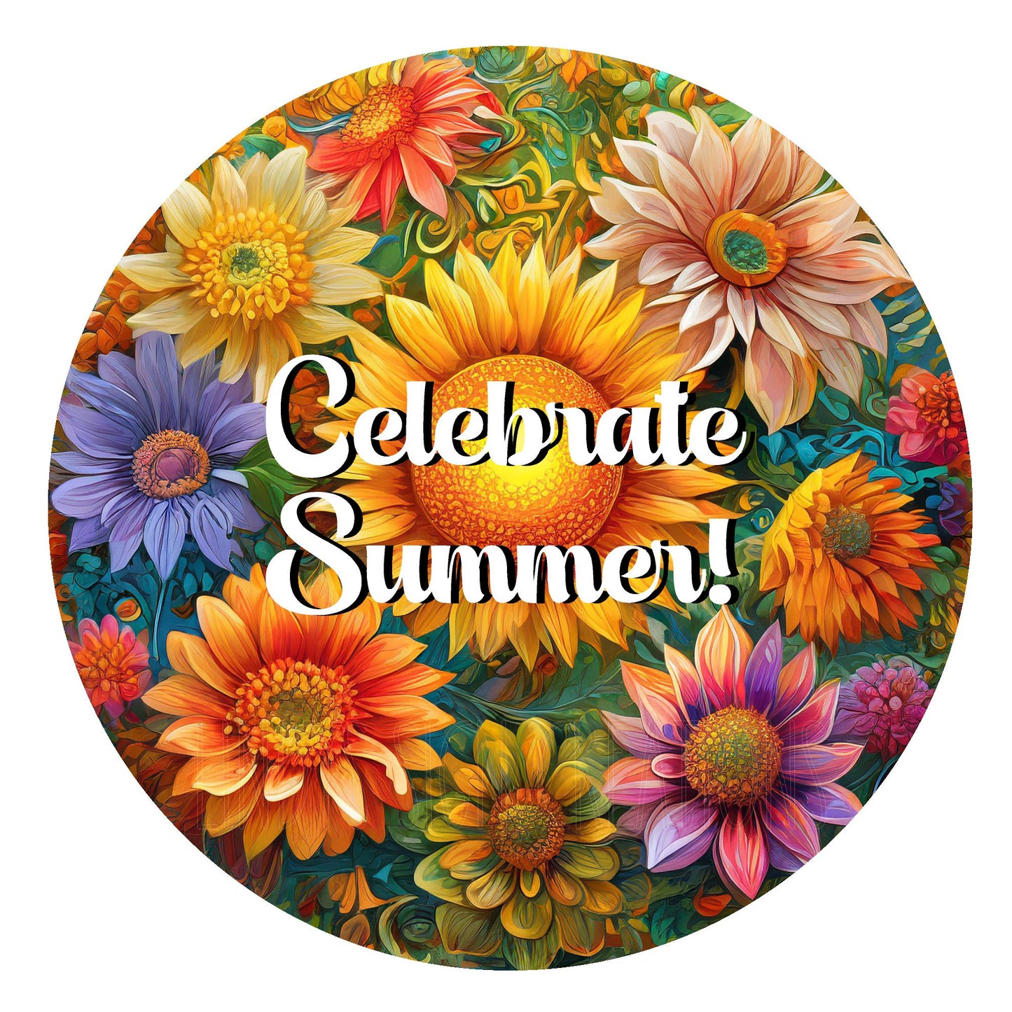 Celebrate summer floral wreath sign, sunflower sign, farmhouse sign, metal wreath sign, round wreath sign, Lindys sign creations