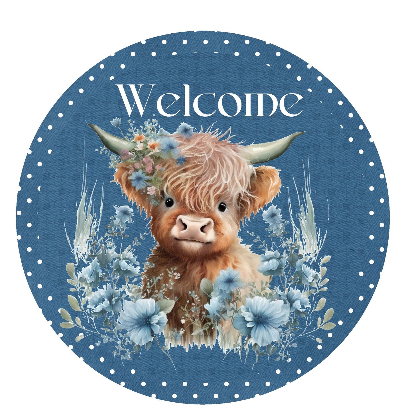 Cute highland cow welcome wreath sign, wreath attachment, round wreath sign, front door decor, Lindys sign creations