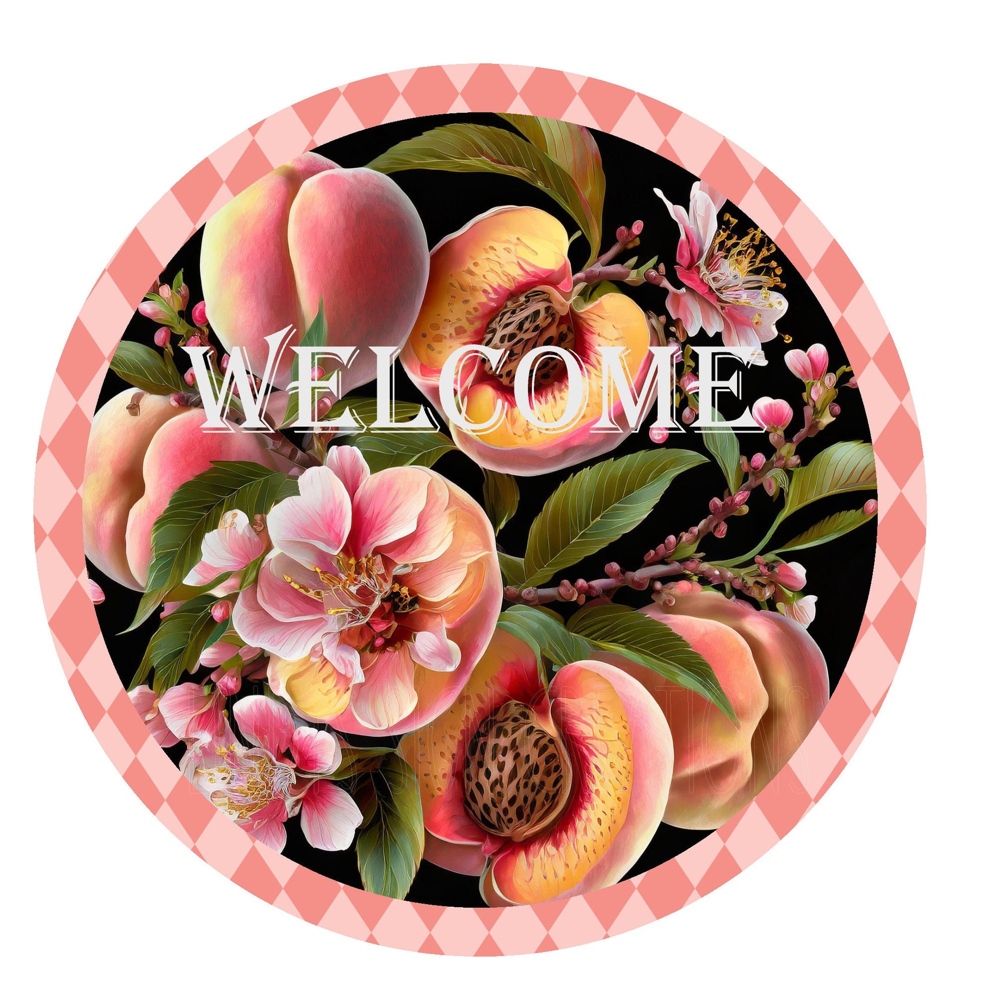 Peaches welcome wreath sign, farmhouse sign, metal wreath sign, door decor, summer sign, round sign, Lindys sign creations