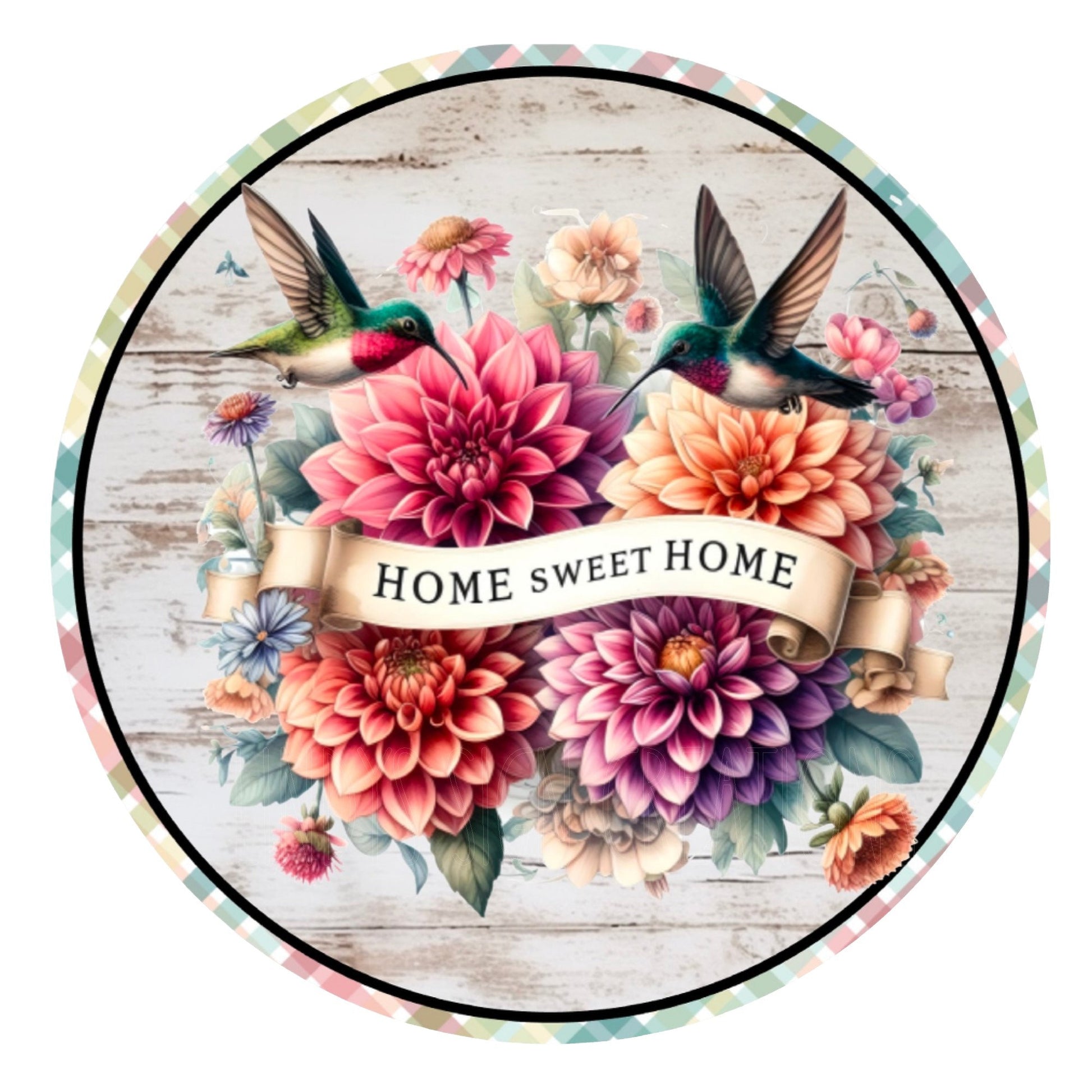 Hummingbirds and summer florals wreath sign, metal wreath sign, farmhouse sign, home sweet home, round wreath sign, Lindys sign creations