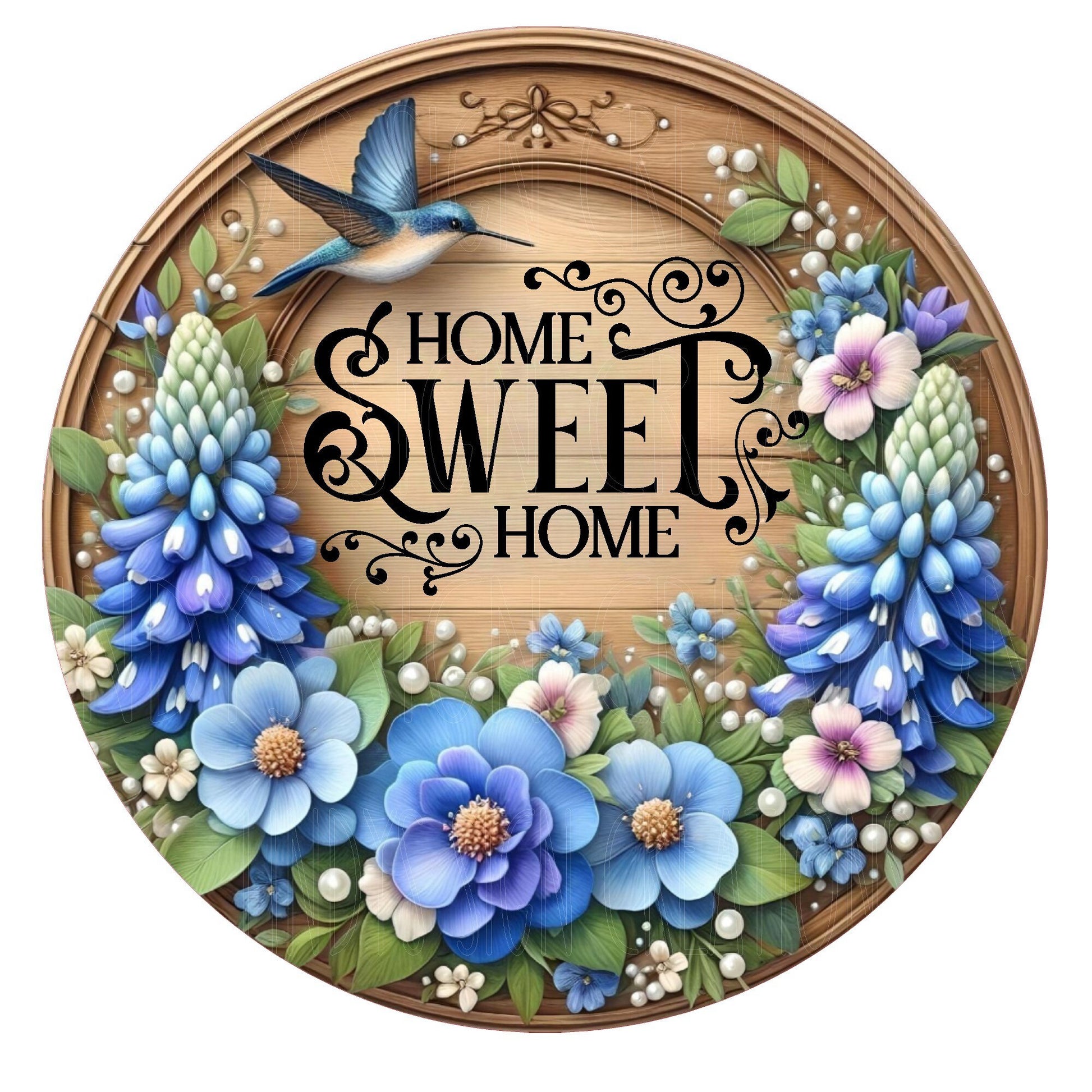 Bluebonnets home sweet home wreath sign, metal wreath sign, round wreath sign, door decor, Lindys sign creations