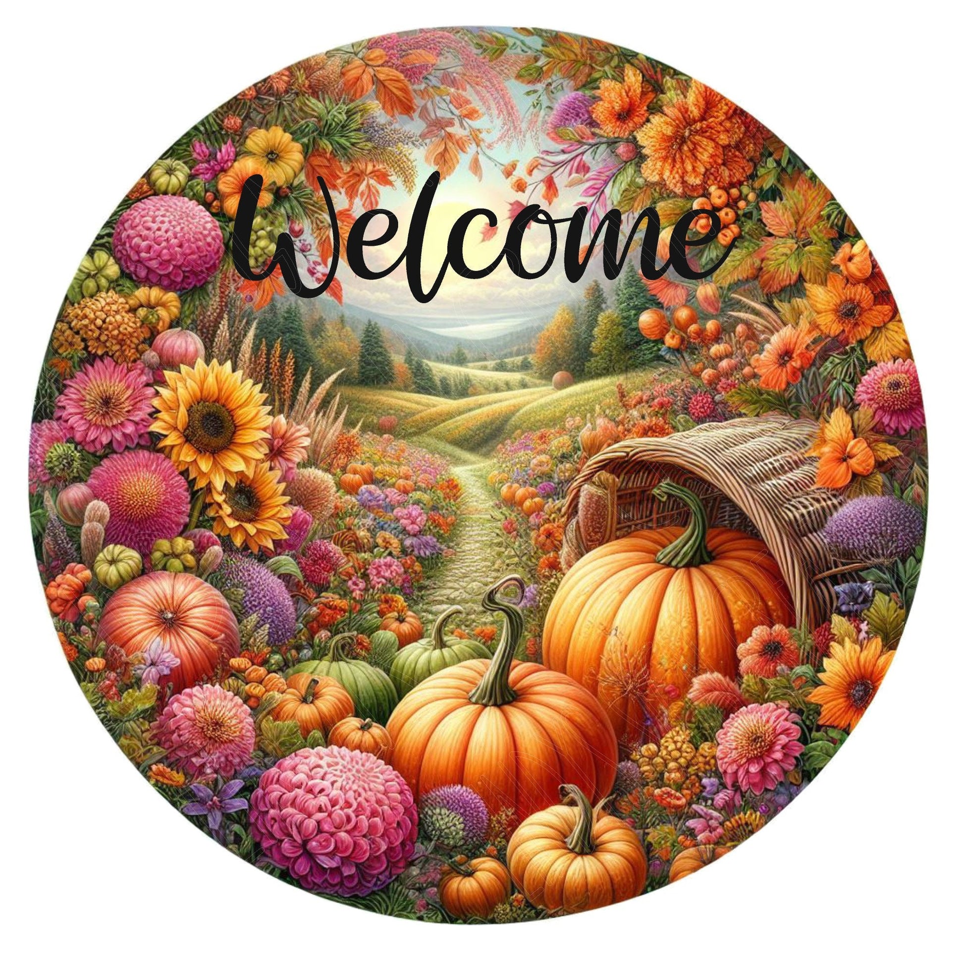 Welcome fall pumpkin wreath sign, metal wreath sign, round wreath sign, door decor, Lindys sign creations