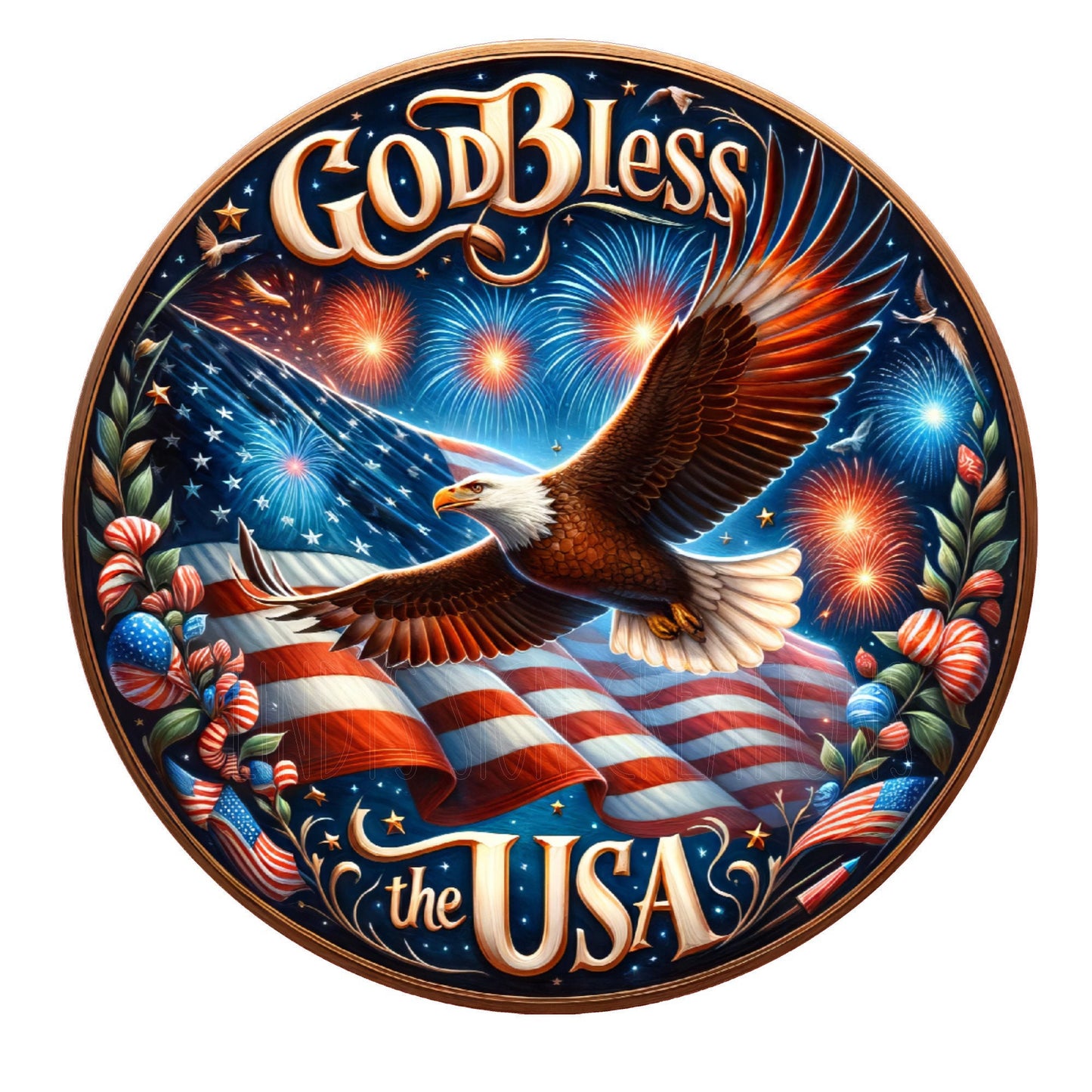 God bless the USA wreath sign, eagle wreath sign, metal sign, round sign, door decor, Lindys sign creations