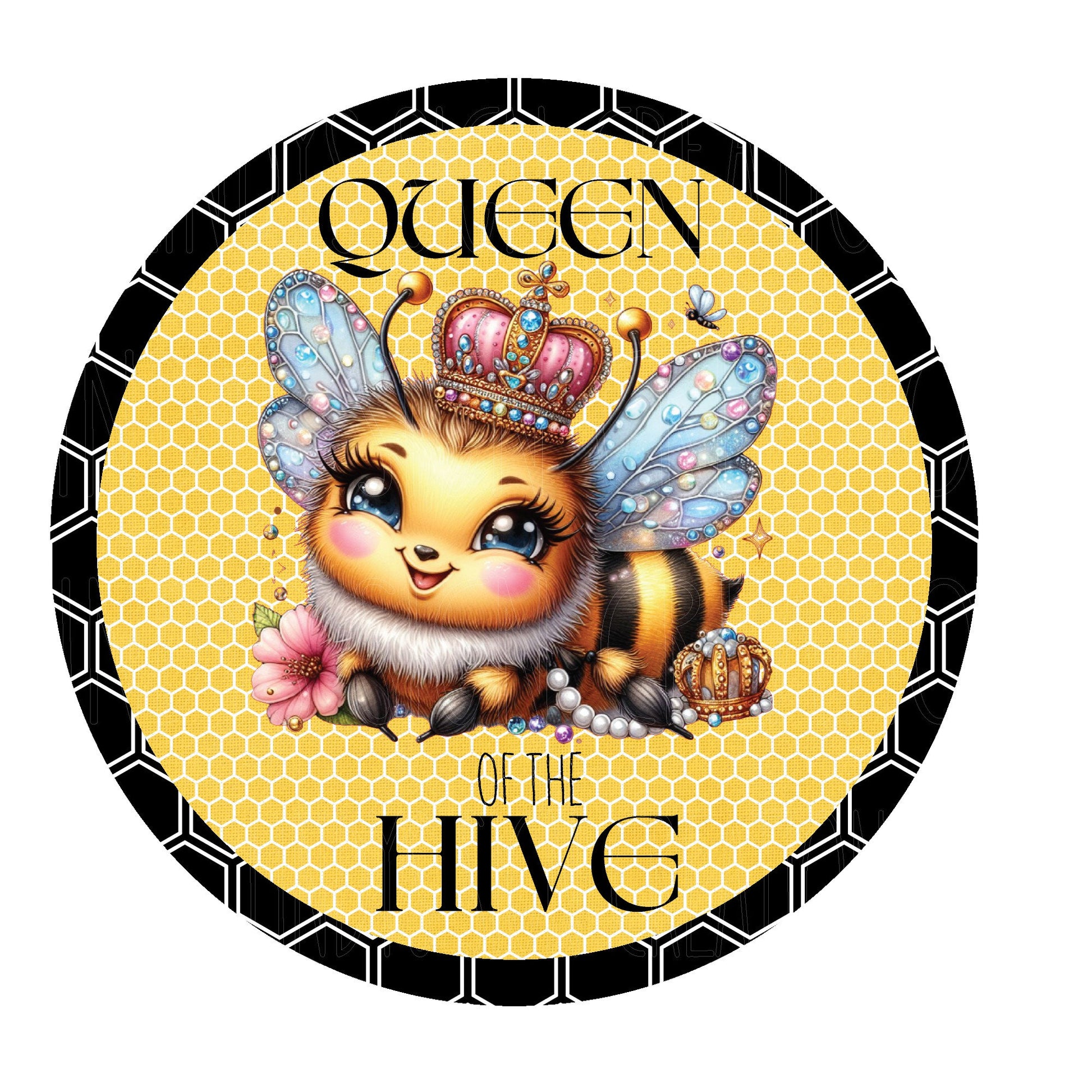 Queen of the hive bee wreath sign, metal wreath sign, round wreath sign, front door sign, Lindys sign creations