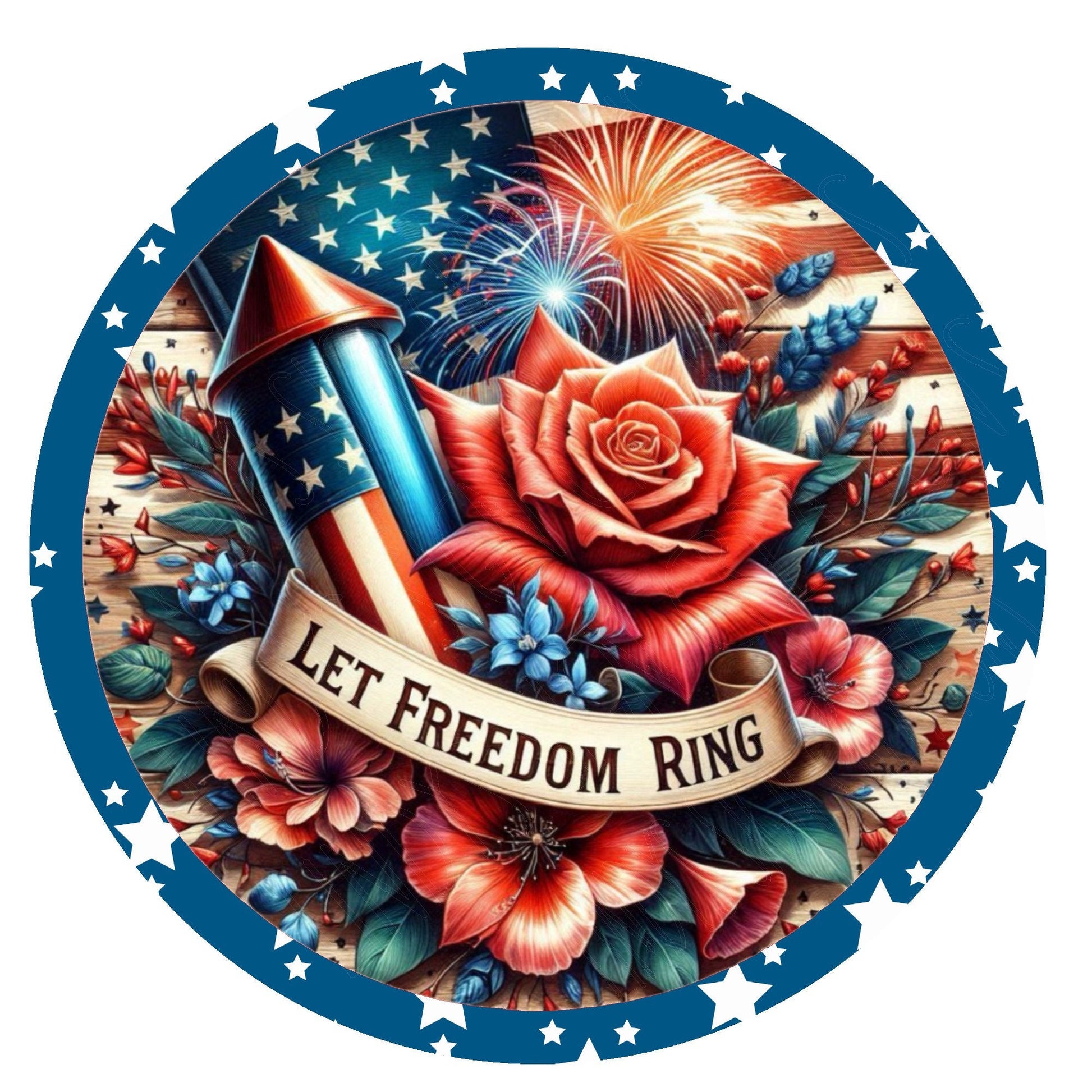 Patriotic let freedom ring wreath sign, metal wreath sign, round wreath sign, door decor, July 4 sign, Lindys sign creations