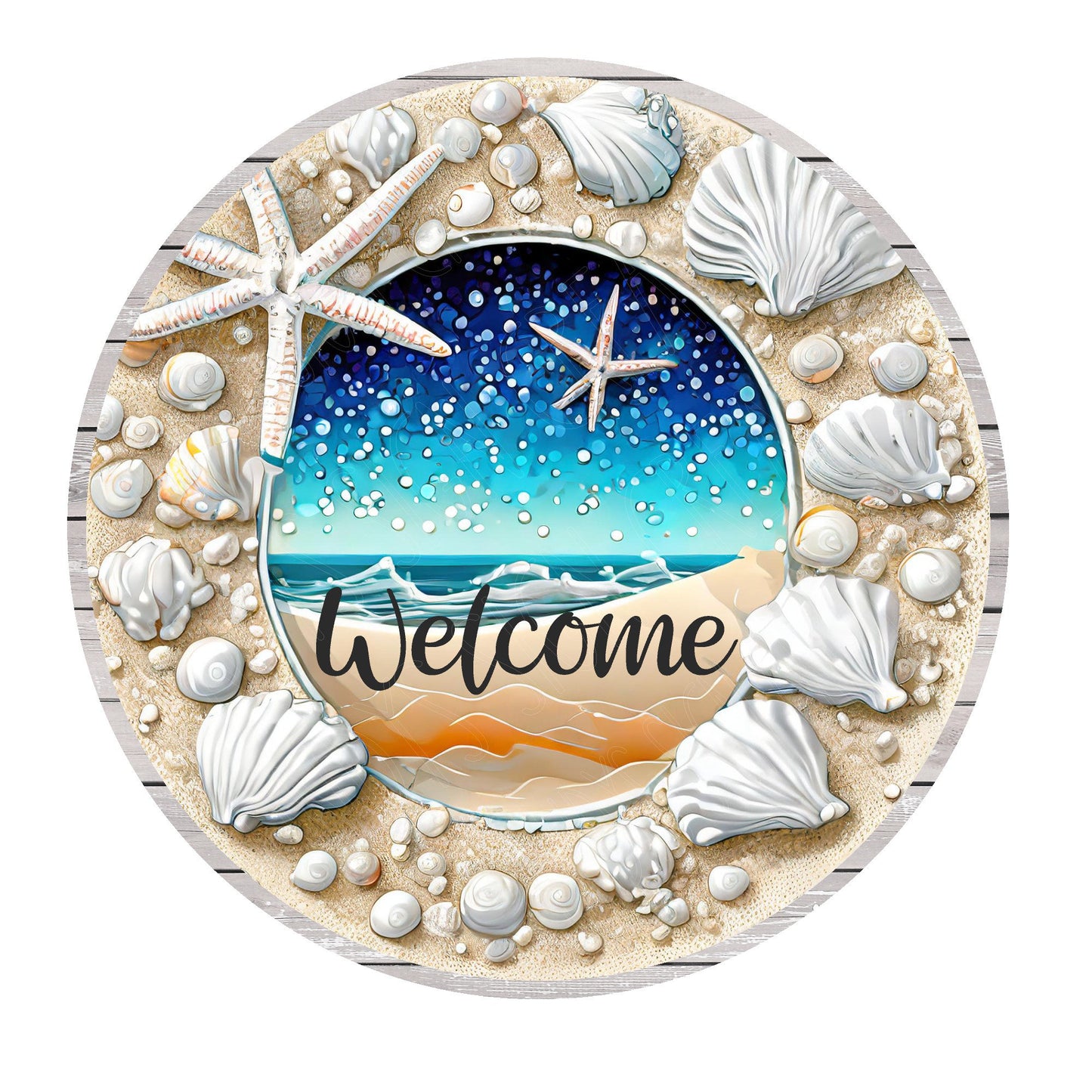 Beach/tropical welcome wreath sign, metal wreath sign, round wreath sign, door decor, Lindys sign creations