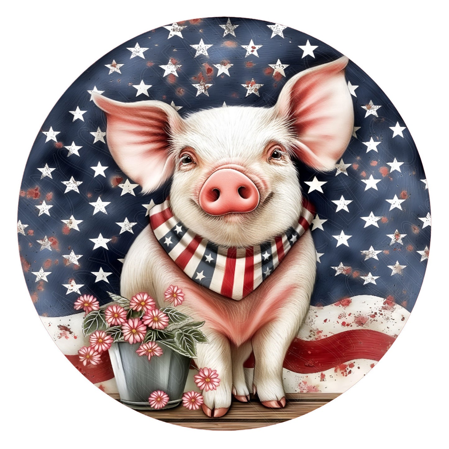 Cute pig patriotic wreath sign, metal wreath sign, July 4 sign, round wreath sign, Lindys sign creations