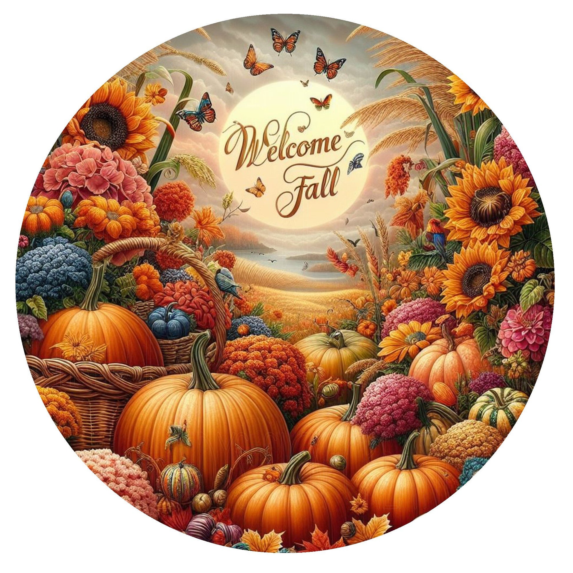 Welcome fall wreath sign, pumpkins wreath sign, metal wreath sign, round wreath sign, door decor, Lindys sign creations