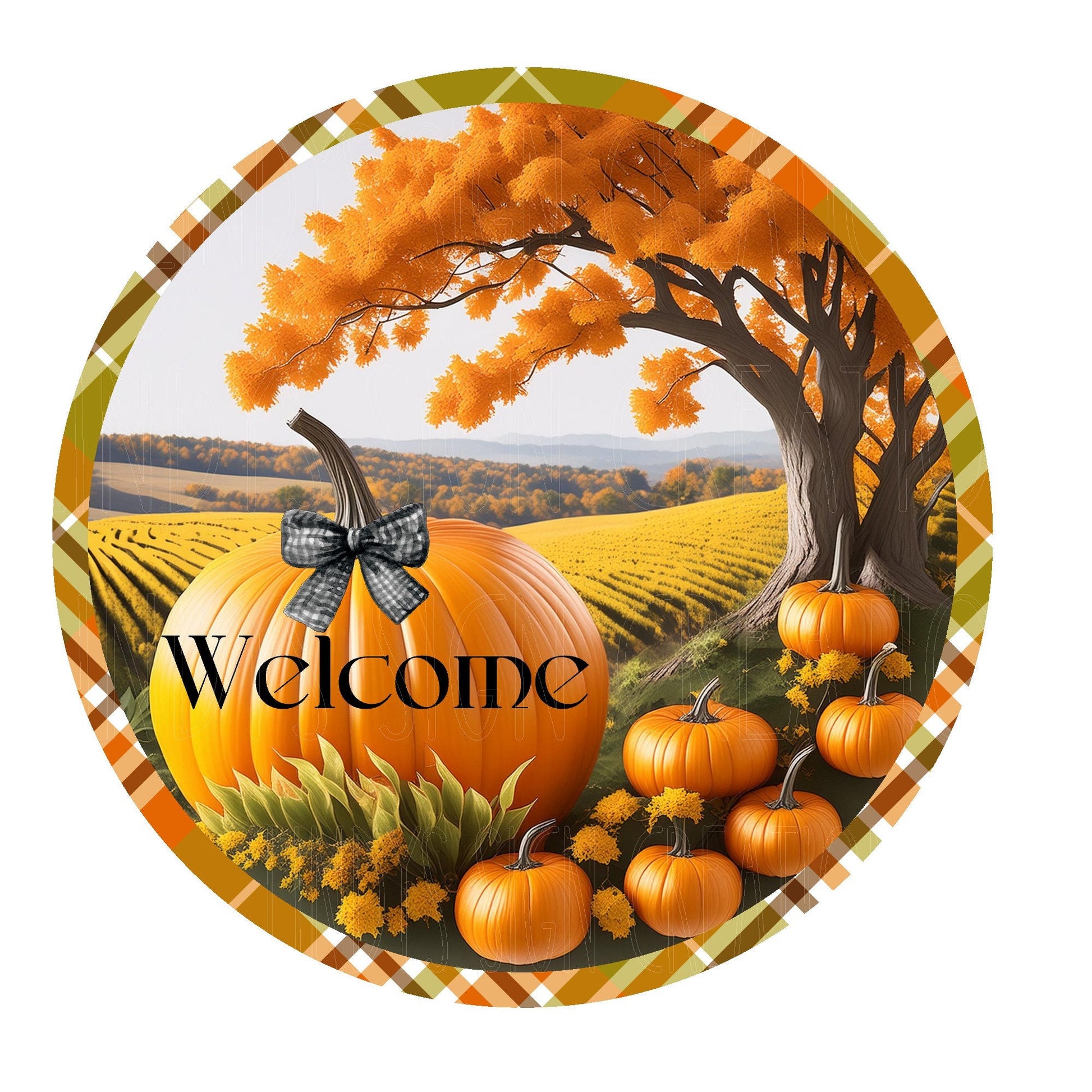 Welcome fall pumpkin wreath sign, metal wreath sign, round wreath sign, door decor, Lindys sign creations