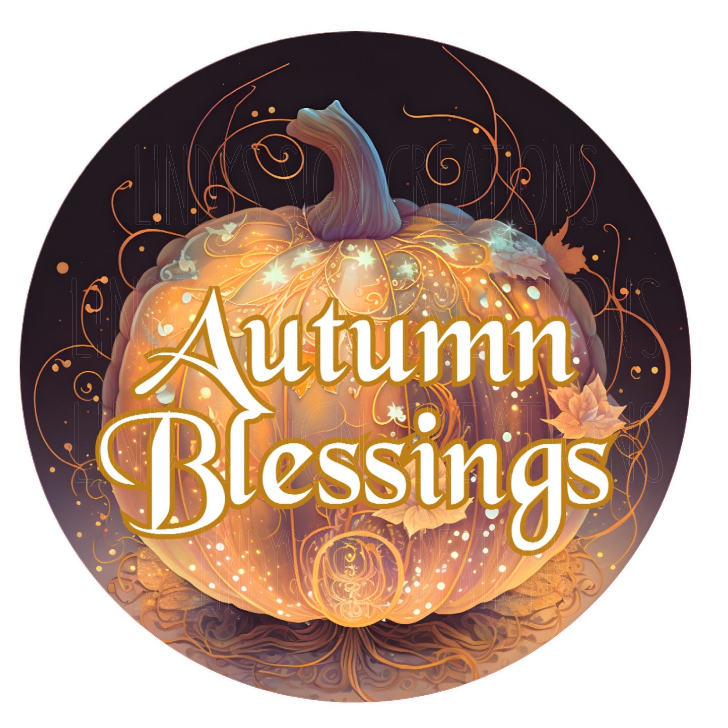 Autumn blessings pumpkin wreath sign, metal wreath sign, round wreath sign, door decor, Lindys sign creations