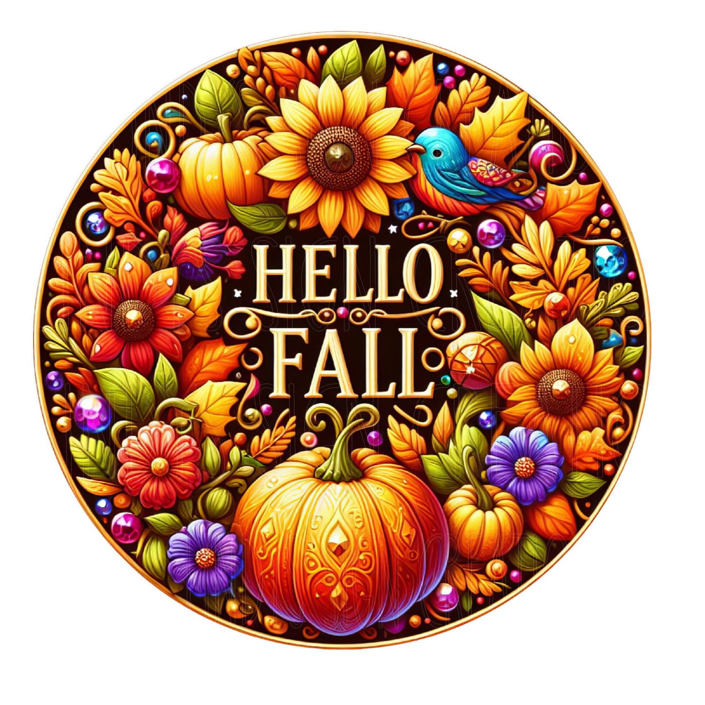 Hello fall wreath sign, metal wreath sign, round wreath sign, door decor, Lindys sign creations