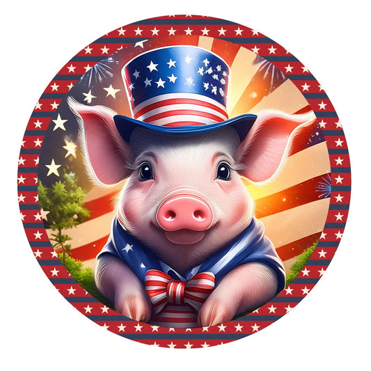 Cute patriotic pig wreath sign, metal wreath sign, July 4 sign, door decor, Lindys sign creations