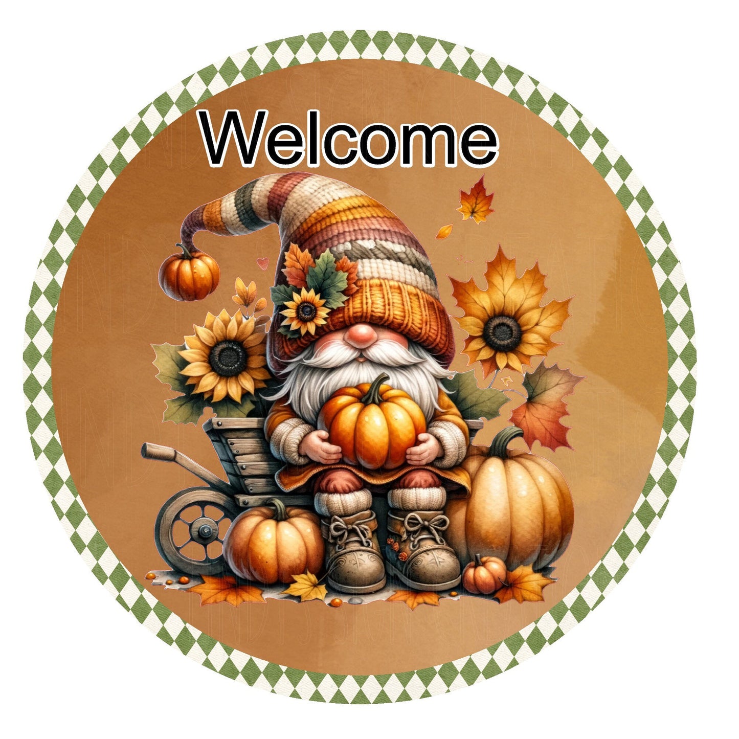 Welcome fall gnome wreath sign, metal wreath sign, round wreath sign, door decor, Lindys sign creations