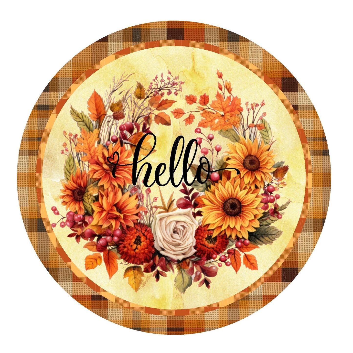 Hello fall floral wreath sign, metal wreath sign, round wreath sign, door decor, Lindys sign creations