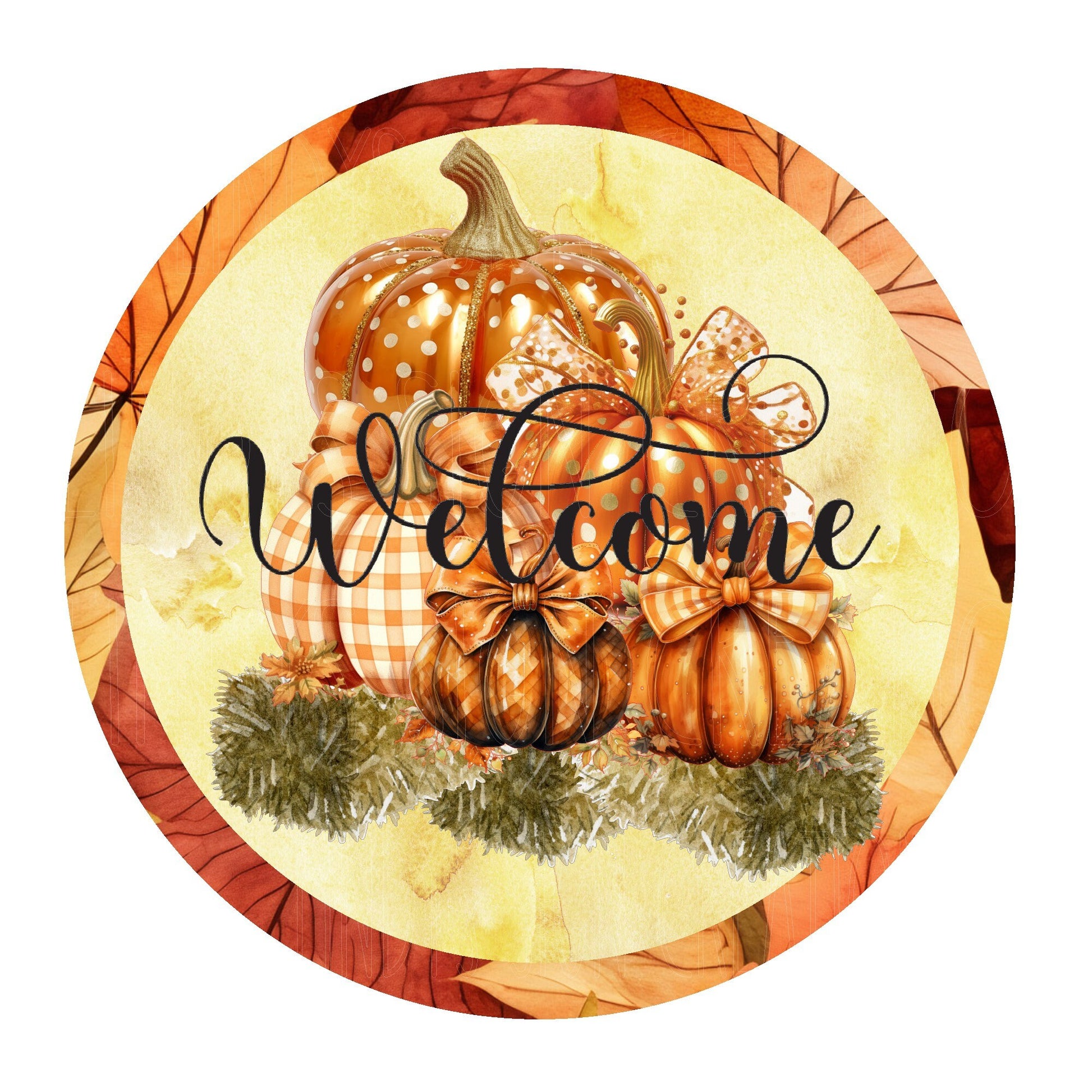 Welcome pumpkins fall wreath sign, metal wreath sign, round wreath sign, door decor, Lindys sign creations