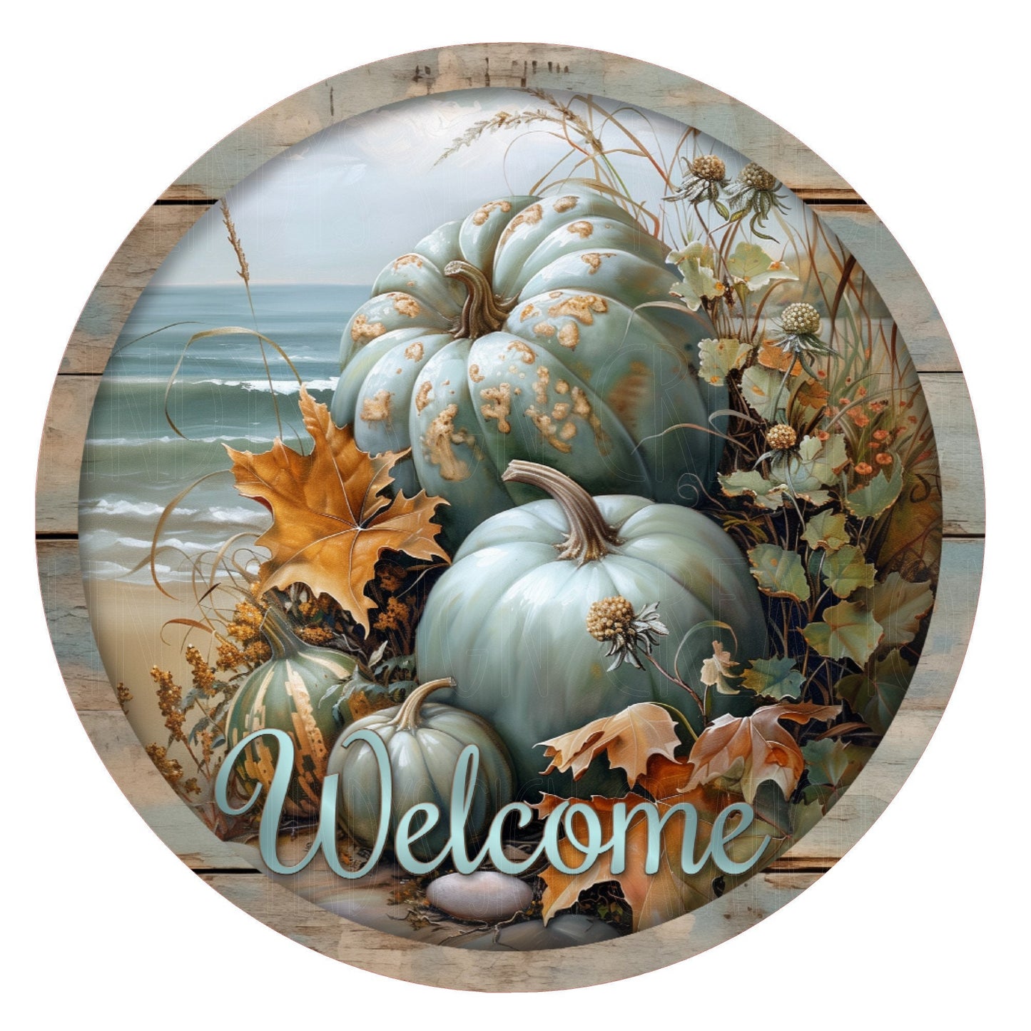 Blue pumpkins welcome wreath sign, metal wreath sign, fall wreath sign, door decor, round wreath sign, Lindys sign creations