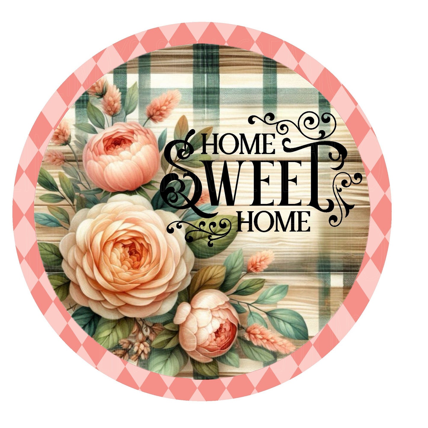 Peony home sweet home wreath sign, metal wreath sign, round wreath sign, door decor, Lindys sign creations