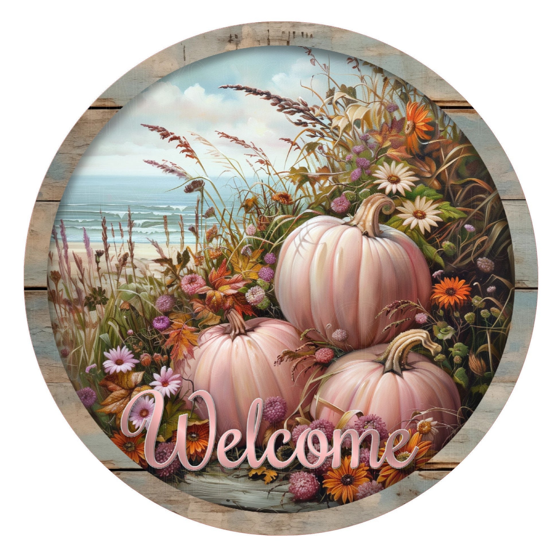 Pink pumpkins with florals wreath sign, metal wreath sign, fall wreath sign, round wreath sign, door decor, Lindys sign creations