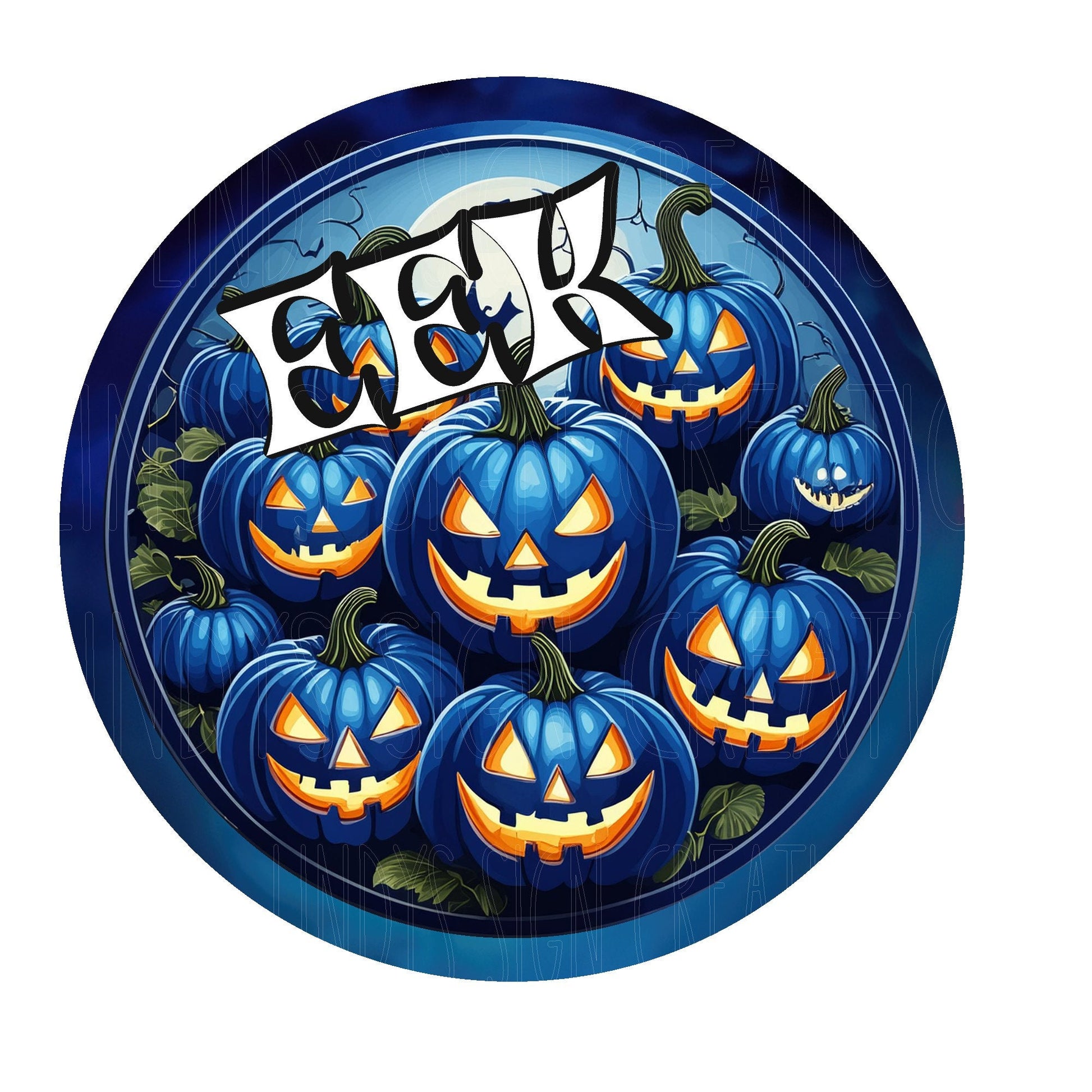 EEK blue pumpkin Halloween wreath sign, metal wreath sign, round wreath sign, door decor, Lindys sign creations