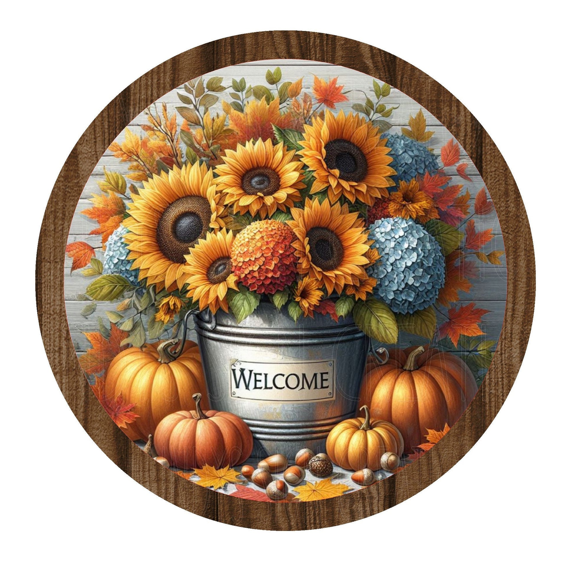 Welcome sunflower and pumpkins wreath sign, metal wreath sign, door decor, round wreath sign, Lindys sign creations