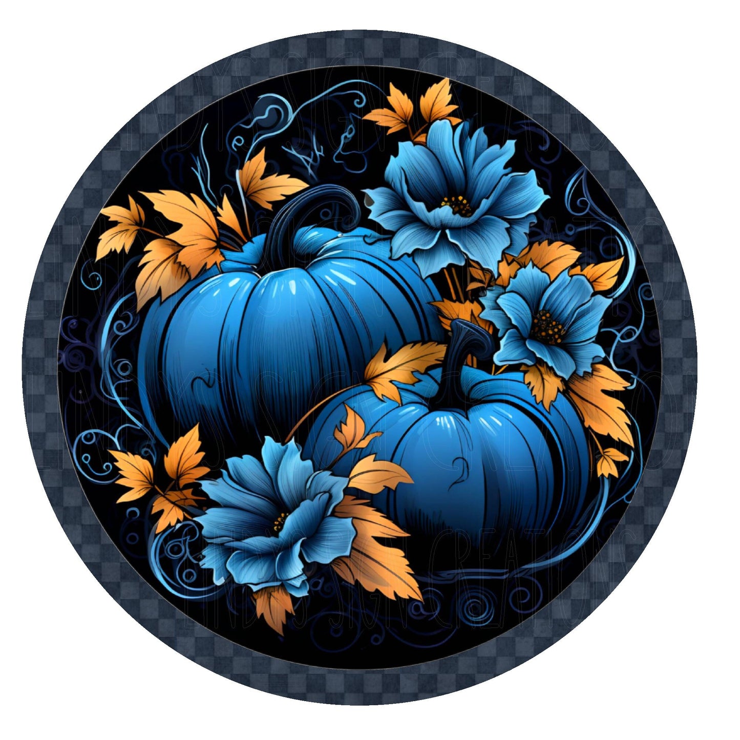 Blue pumpkin fall wreath sign, metal wreath sign, round wreath sign, door decor, Lindys sign creations