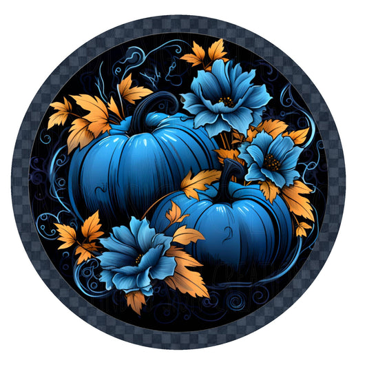 Blue pumpkin fall wreath sign, metal wreath sign, round wreath sign, door decor, Lindys sign creations