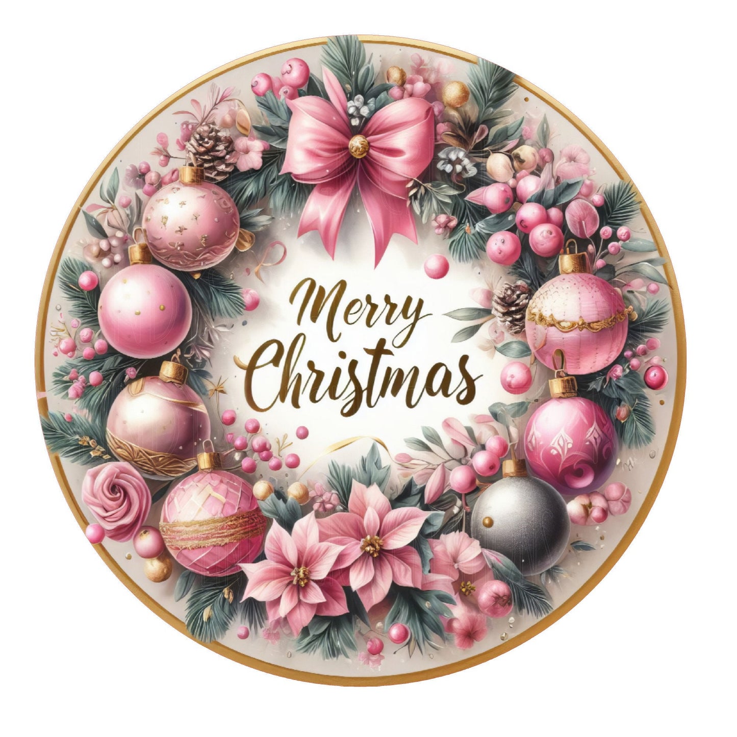 Pink ornament Merry Christmas wreath sign, metal wreath sign, round wreath sign, door decor, Lindys sign creations