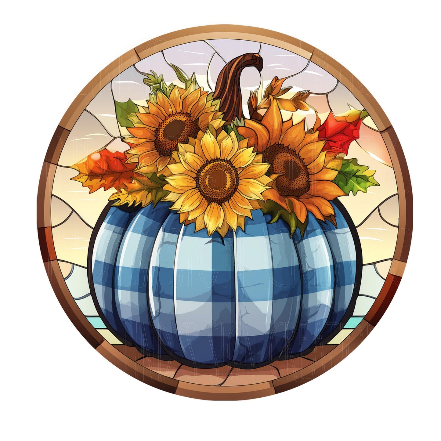 Blue plaid pumpkin with sunflowers wreath sign, metal wreath sign, round wreath sign, door decor, Lindys sign creations