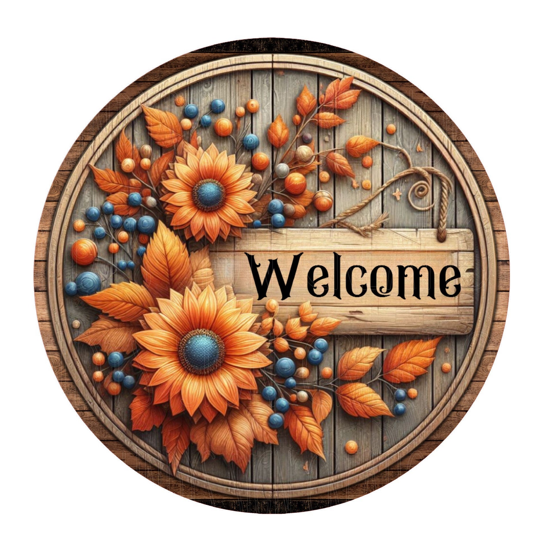 Welcome sign with sunflowers and berries wreath sign, metal wreath sign, fall wreath sign, round wreath sign, Lindys sign creations