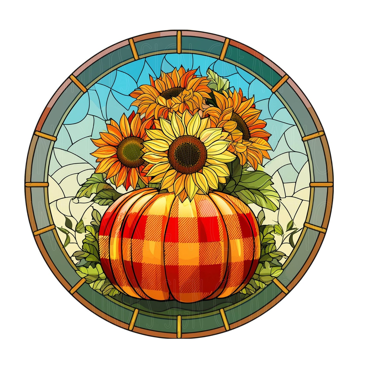 Plaid pumpkin with sunflowers wreath sign, metal wreath sign, round wreath sign, front door decor, Lindys sign creations