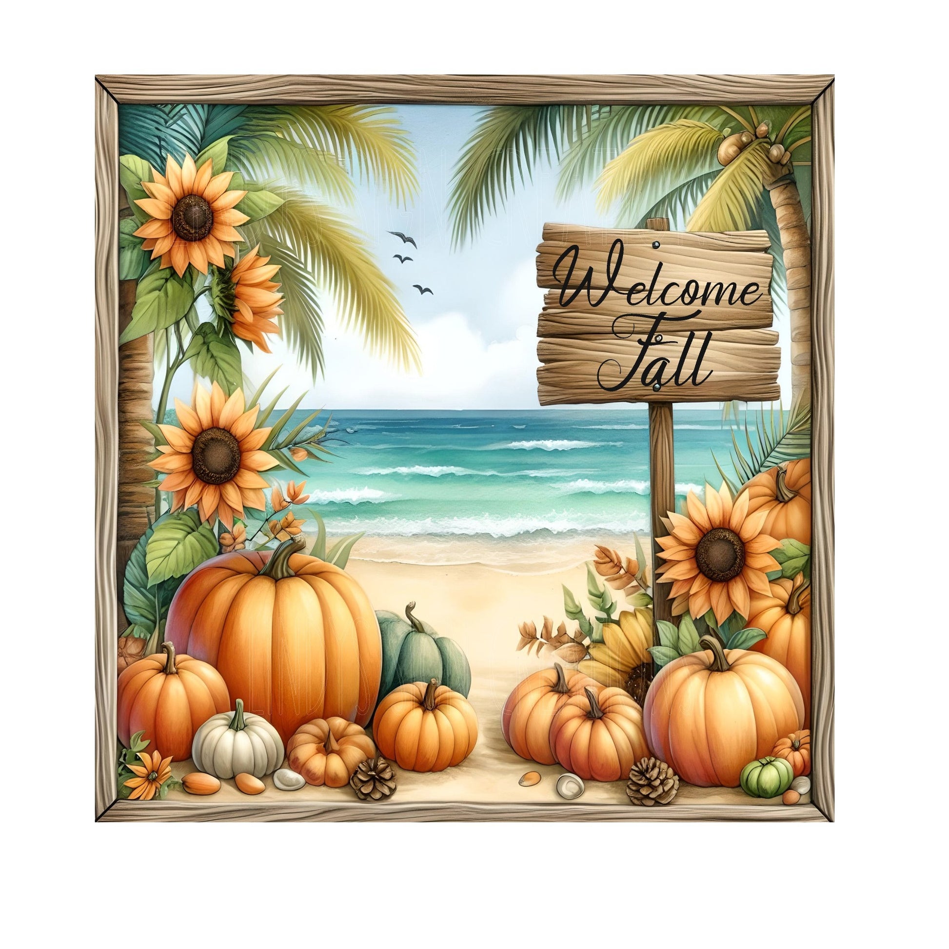 Beach fall welcome wreath sign, metal wreath sign, 10x10 wreath sign, door decor, Lindys sign creations