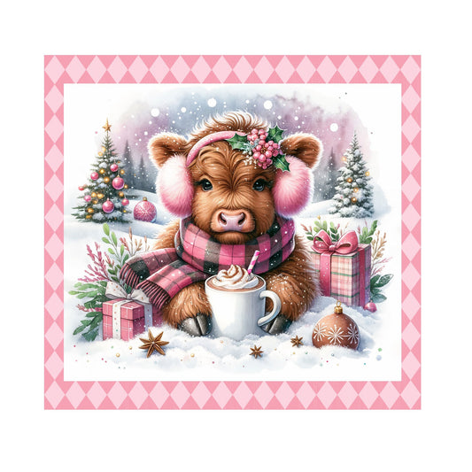 Highland cow with hot cocoa 10x10 wreath sign, metal wreath sign, Christmas sign, door decor, Lindys sign creations