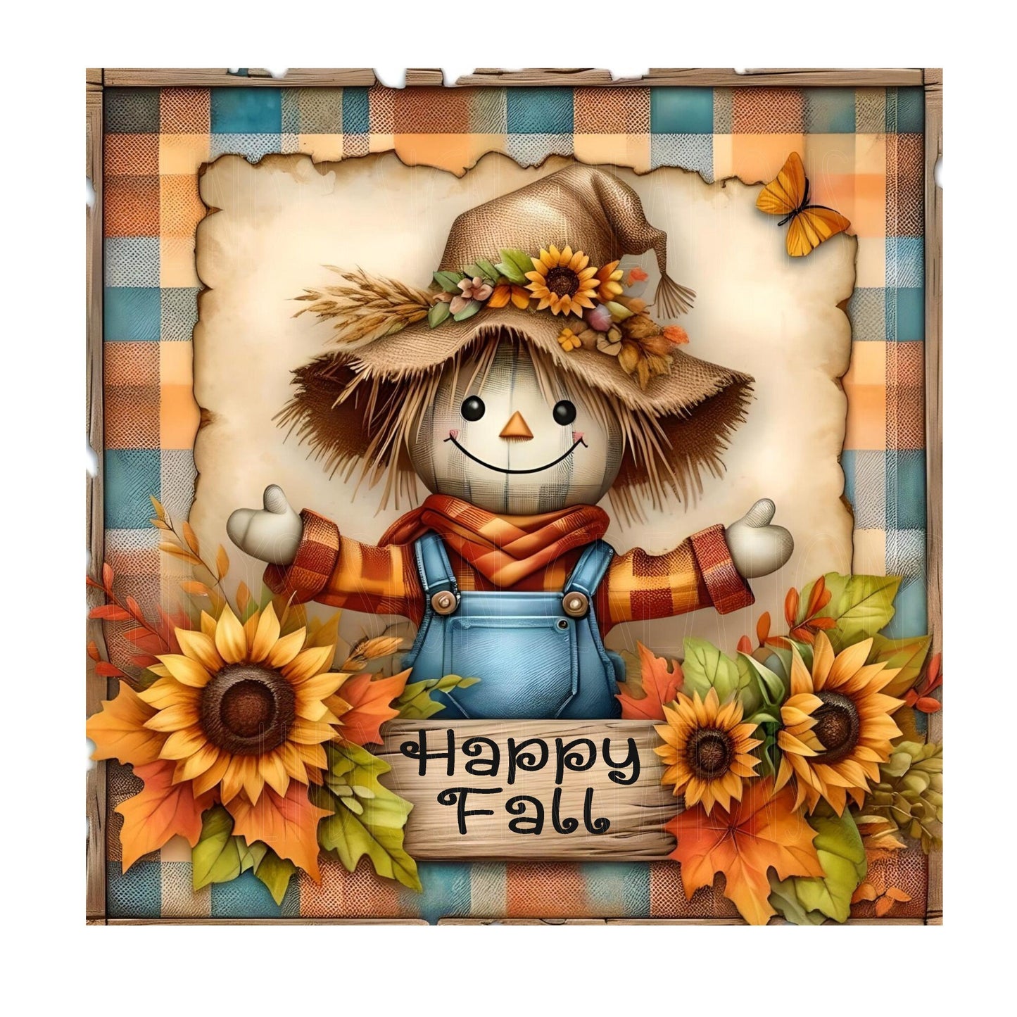 Happy fall scarecrow wreath sign, metal wreath sign, 10x10 wreath sign, door decor, Lindys sign creations