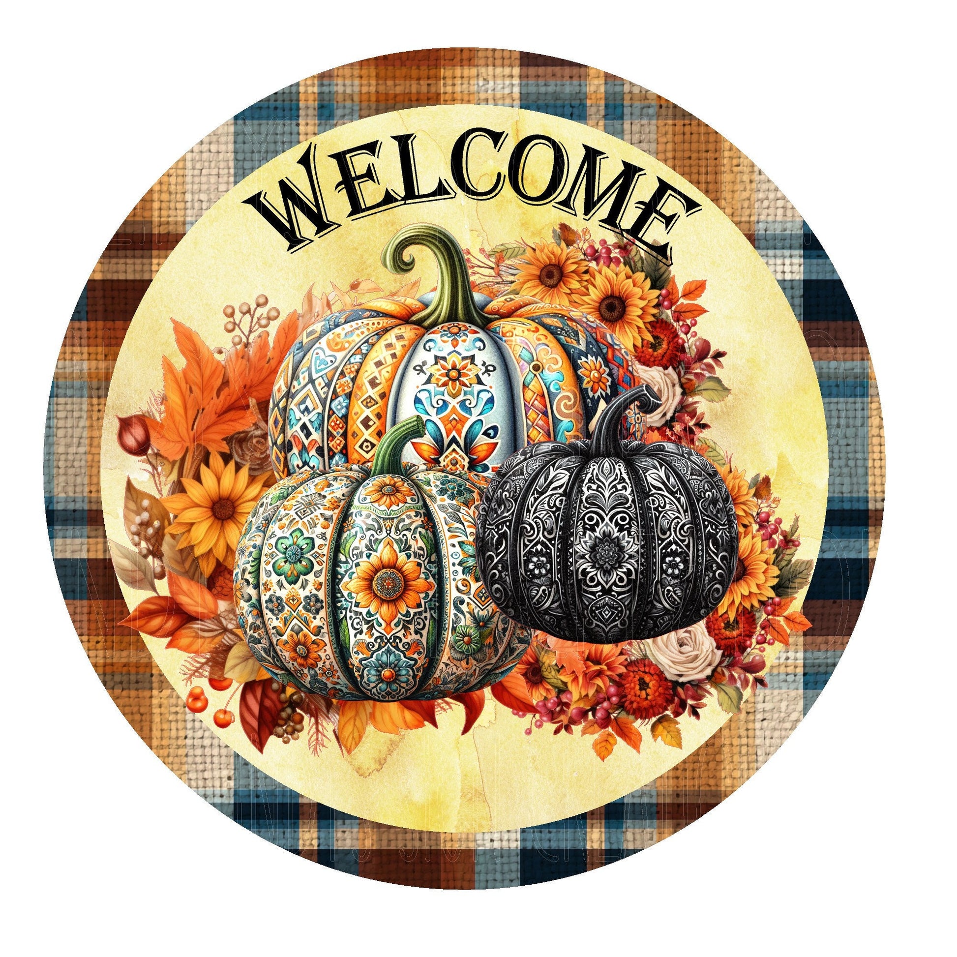 Welcome floral pumpkin wreath signs, metal wreath sign, round wreath sign, fall signs, door decor, Lindys sign creations