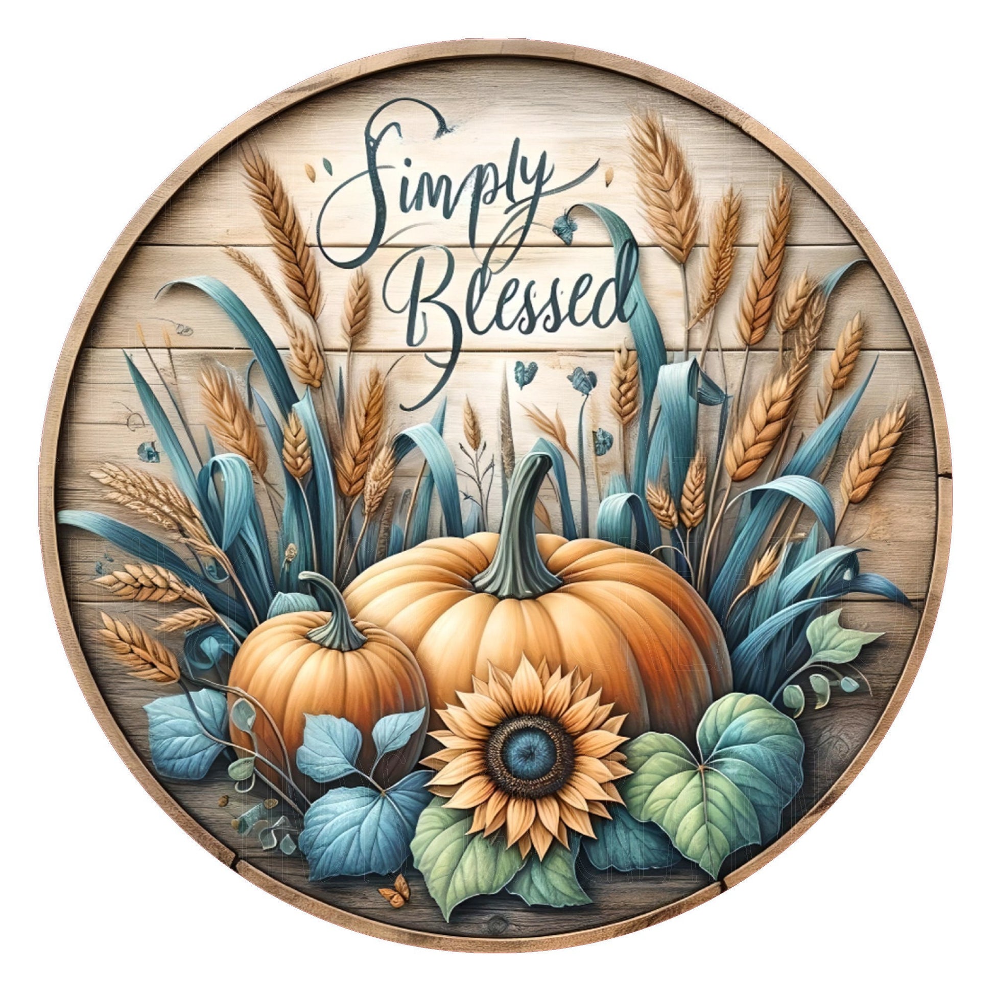 Pumpkins simply blessed wreath sign, metal wreath sign, round wreath sign, door decor, Lindys sign creations