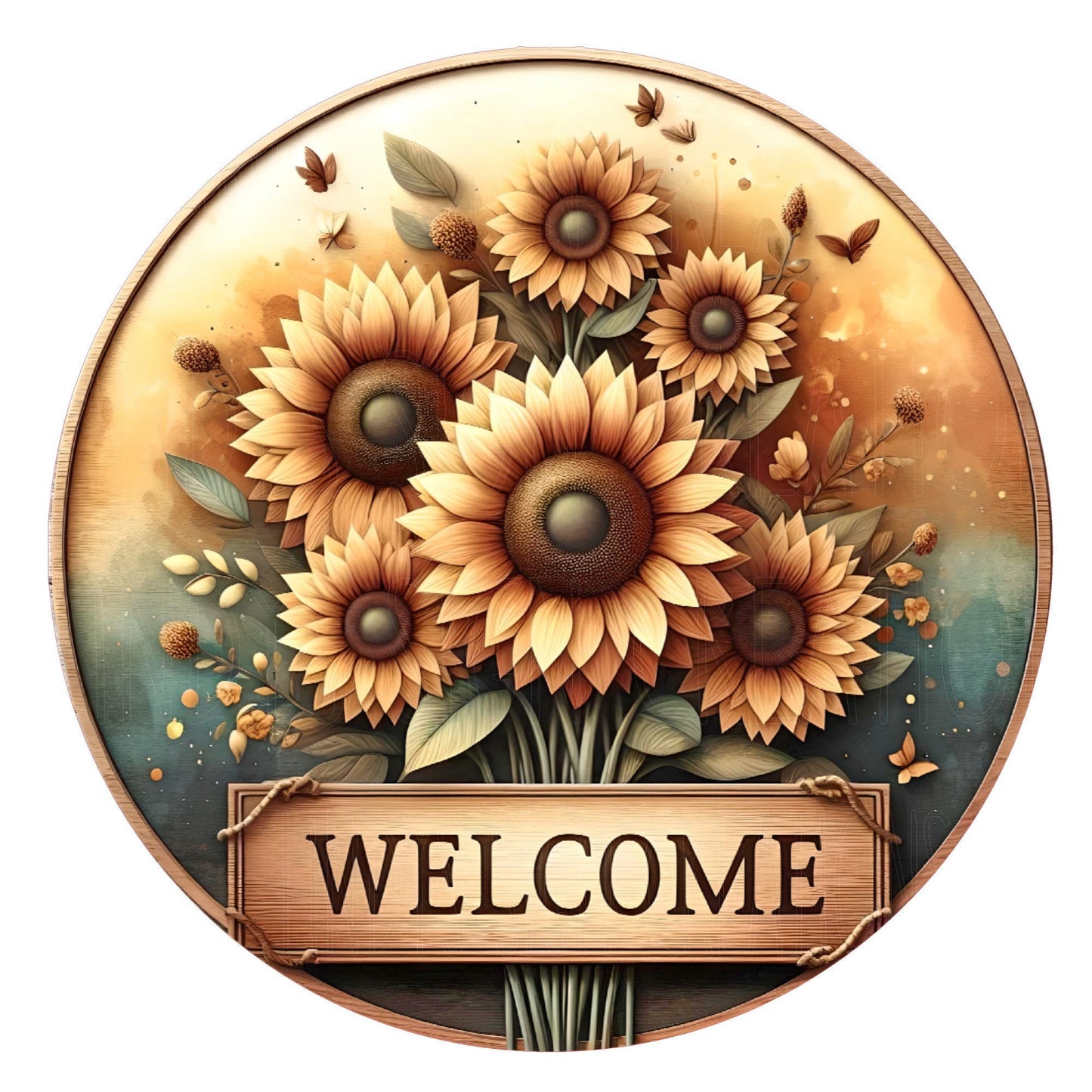 Sunflower welcome wreath sign, metal wreath sign, round wreath sign, door decor, Lindys sign creations