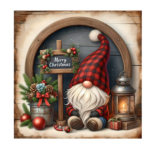 Gnome Santa Merry Christmas wreath sign, 10x10 wreath sign, metal wreath sign, door decor, Lindys sign creations