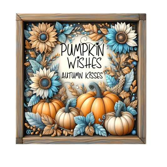 Pumpkin wishes autumn kisses wreath sign, metal wreath sign, 10x10 wreath sign, door decor, fall decor, Lindys sign creations