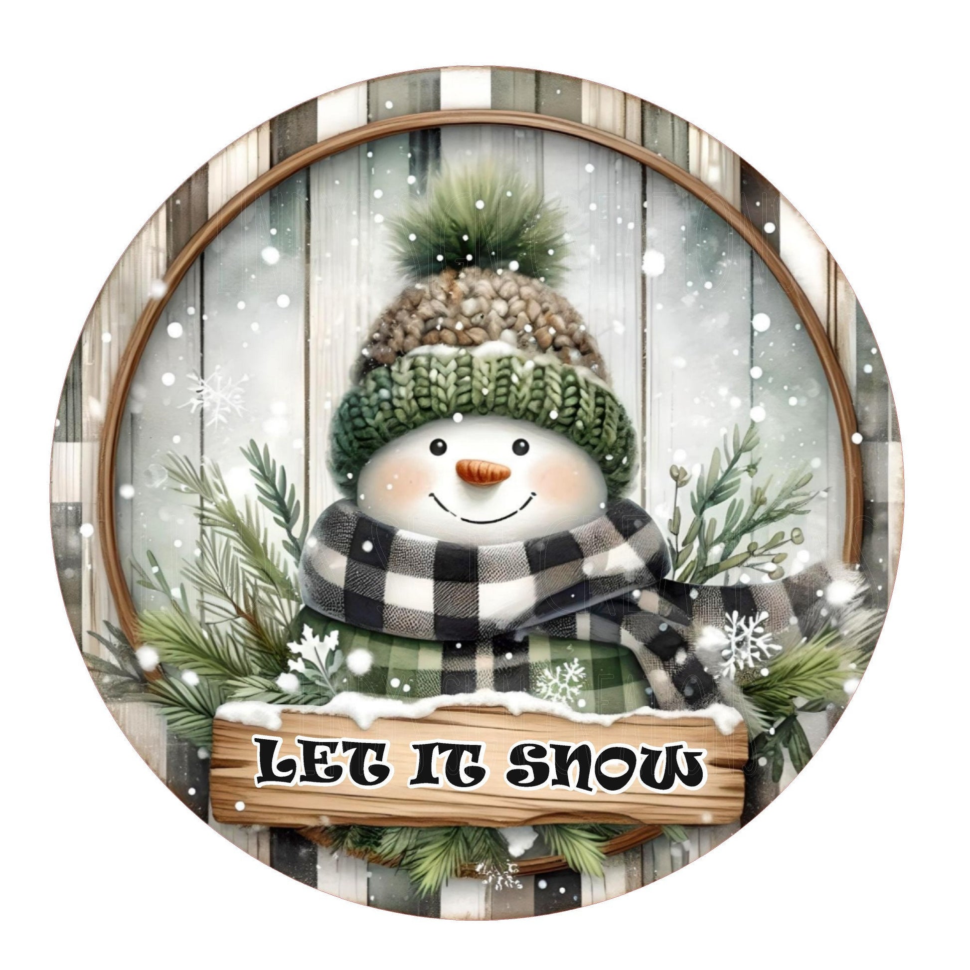 Let it snow snowman wreath sign, metal wreath sign, round wreath sign, door decor, Lindys sign creations